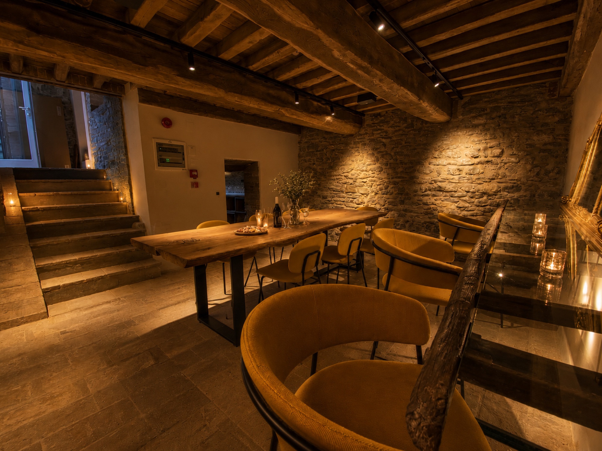 Private dining table inside La Ghiacciaia at Borgo Torre della Montina