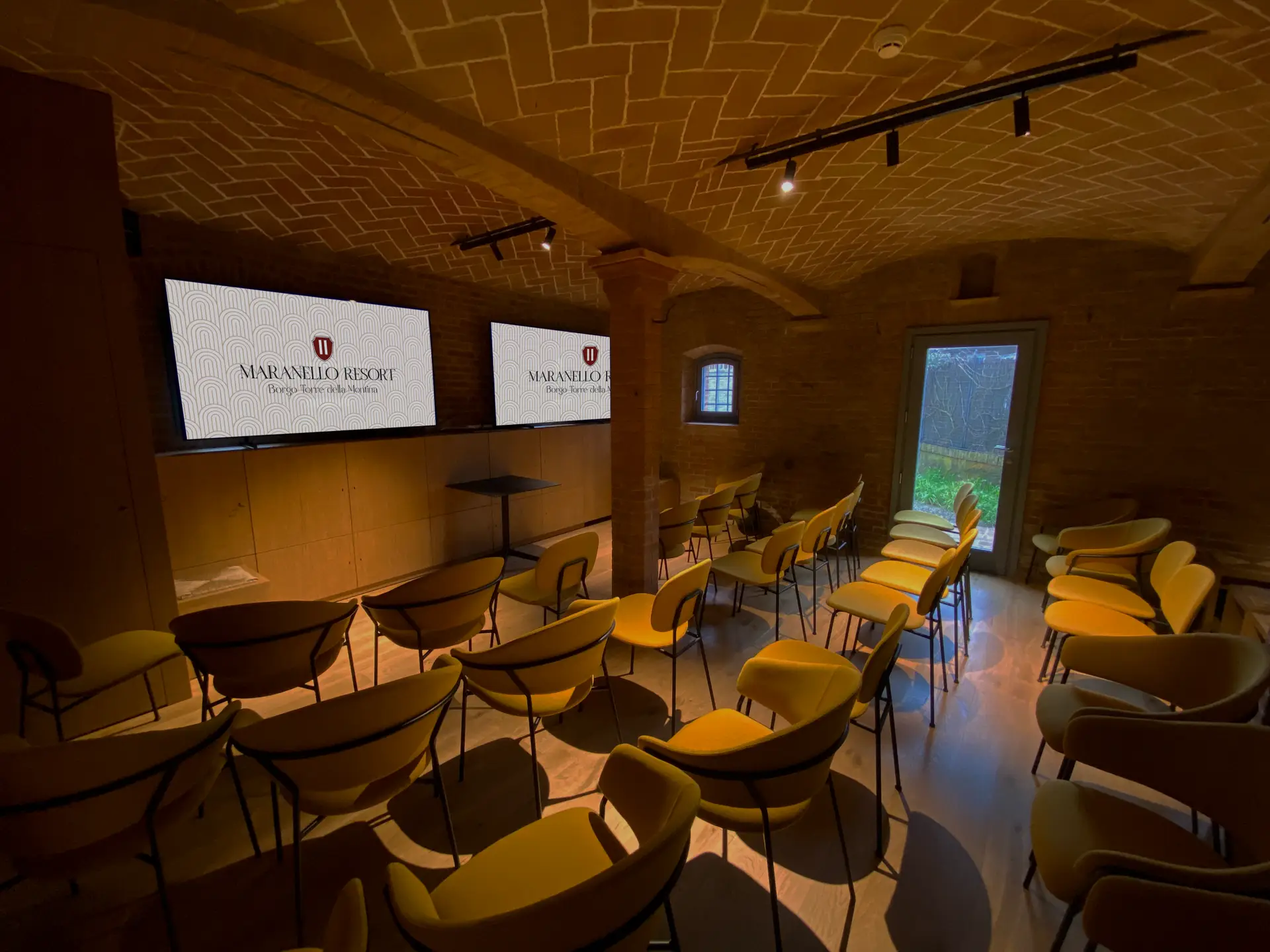 Meeting room in the former stable at Borgo Torre della Montina